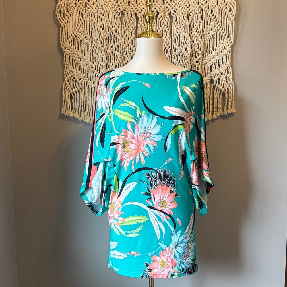 Trina Turk Teal Dress with Floral Accents